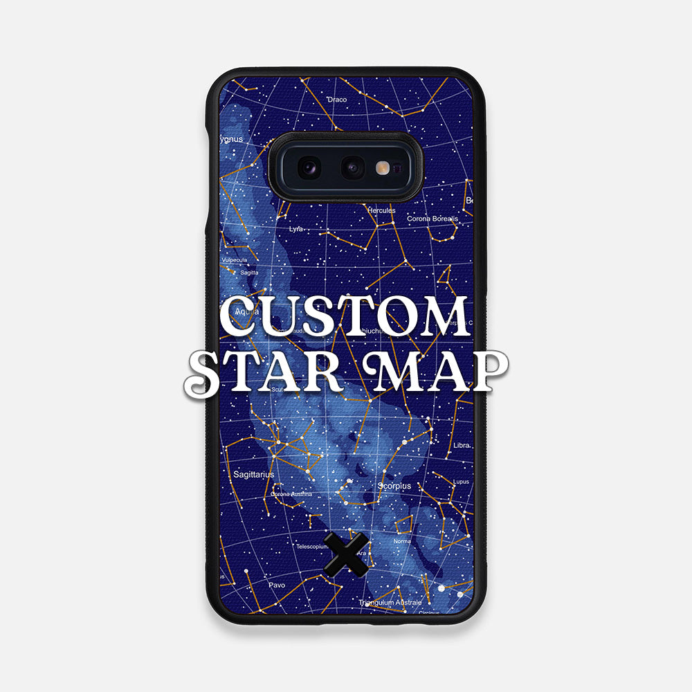 Front view of the Custom Star Map Printed Canvas Galaxy S10e Case by Keyway Designs