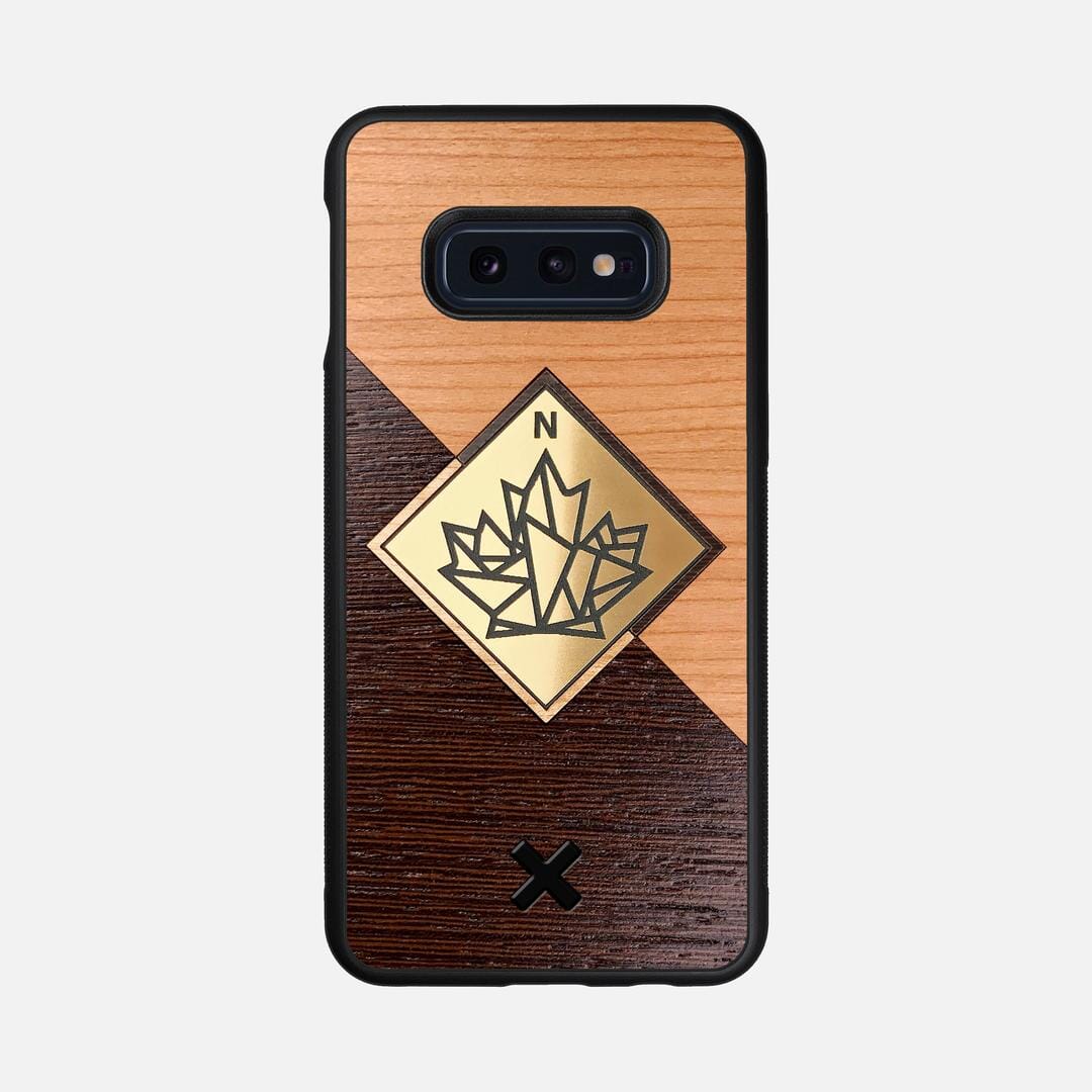True North Case for the Samsung Galaxy S10e featuring an Engraved Gold, Cherry, and Wenge Wood backer with the Keyway X Mark#Phone Model_Galaxy S10e
