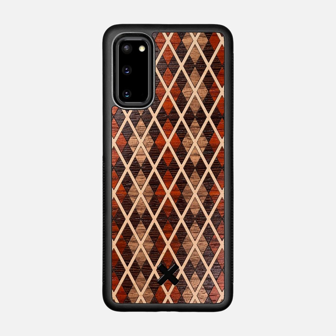 Argyle Case for the Samsung Galaxy S20 featuring a Walnut, Padauk, Wenge, and Maple Wood backer with the Keyway X Mark#Phone Model_Galaxy S20