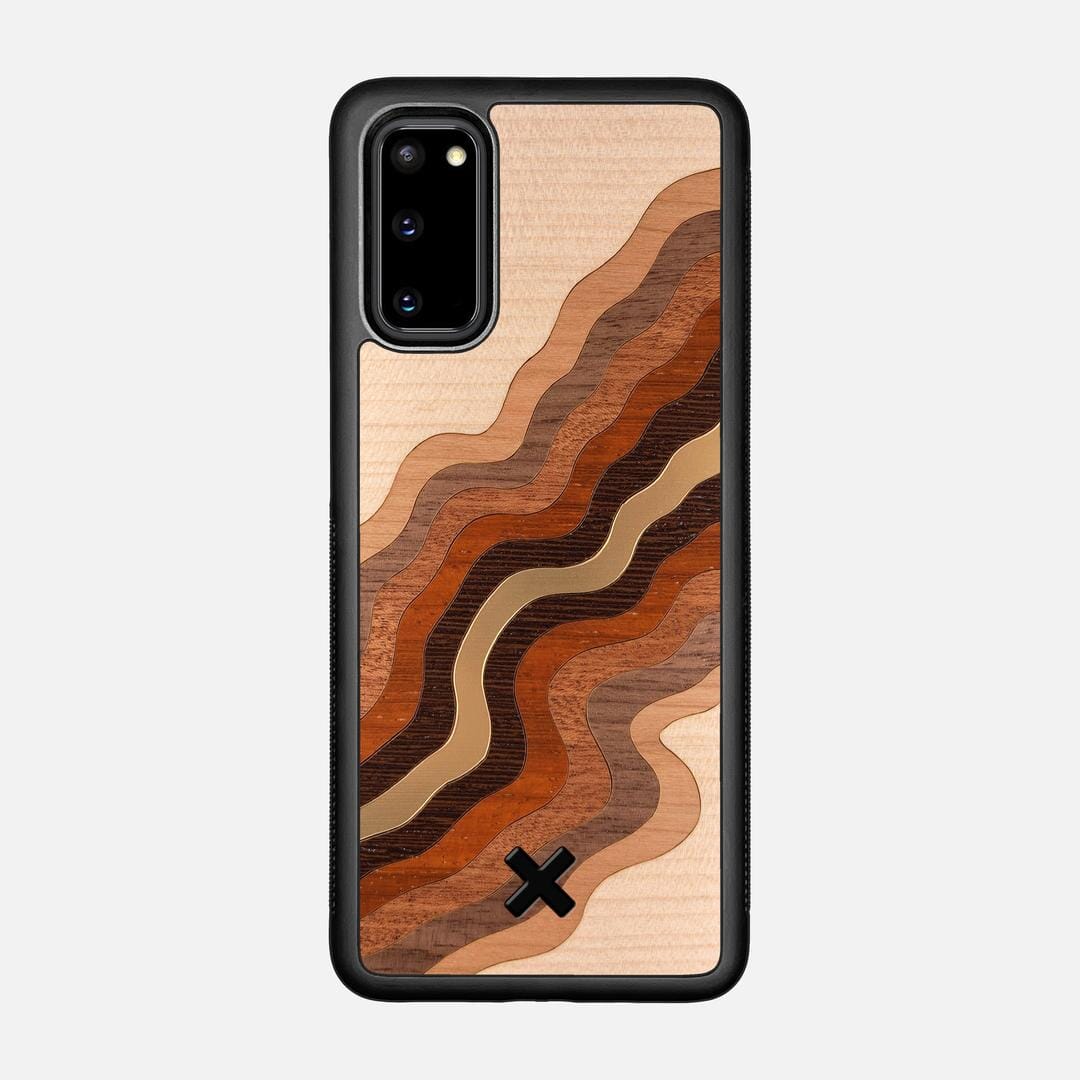 Canyon Case for the Samsung Galaxy S20 featuring a flowing Gold, Maple, Cherry, Walnut, Sapele, Padauk, and Wenge Wood backer with the Keyway X Mark#Phone Model_Galaxy S20