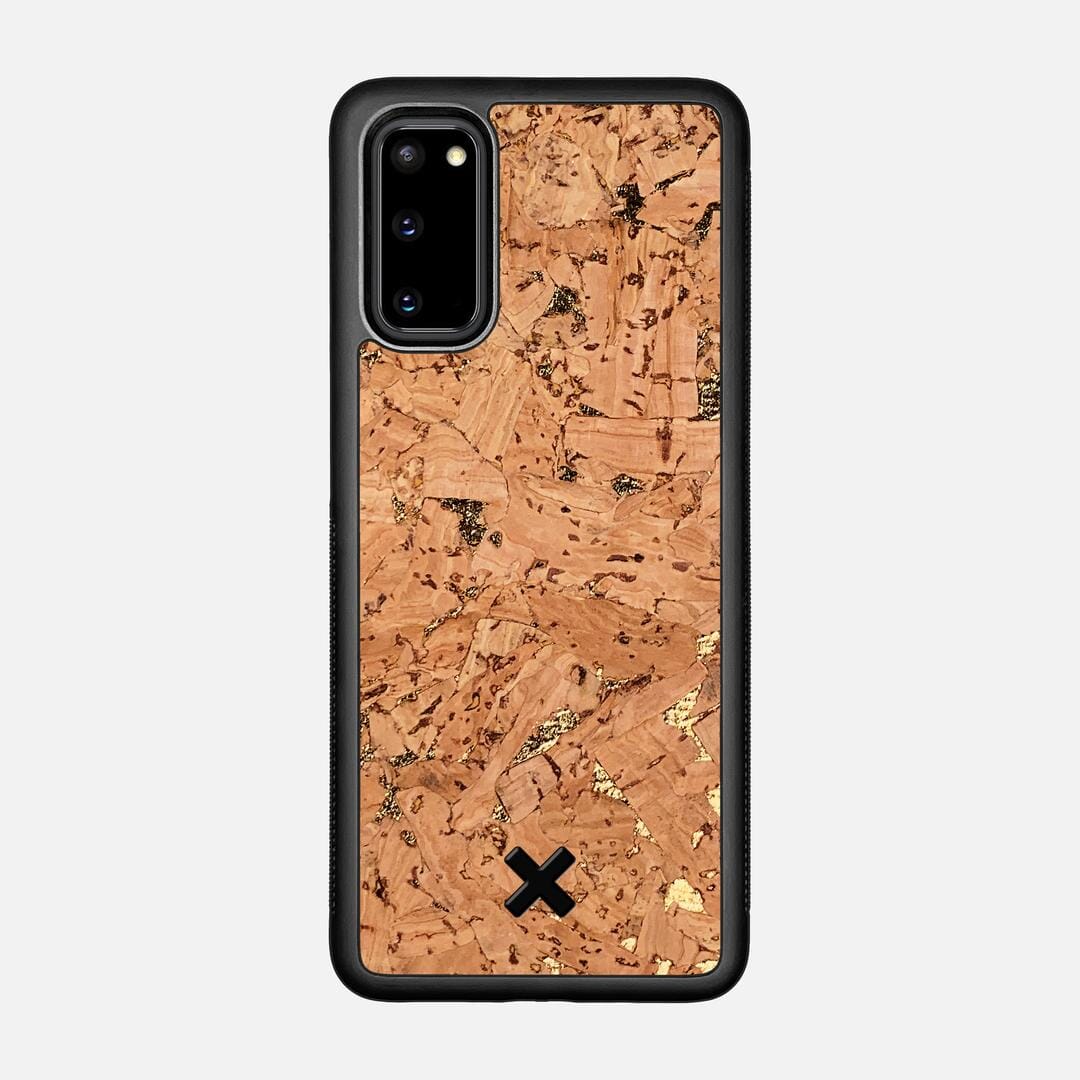 Gold Cork Case for the Samsung Galaxy S20 featuring a Genuine Cork backer with the Keyway X Mark#Phone Model_Galaxy S20