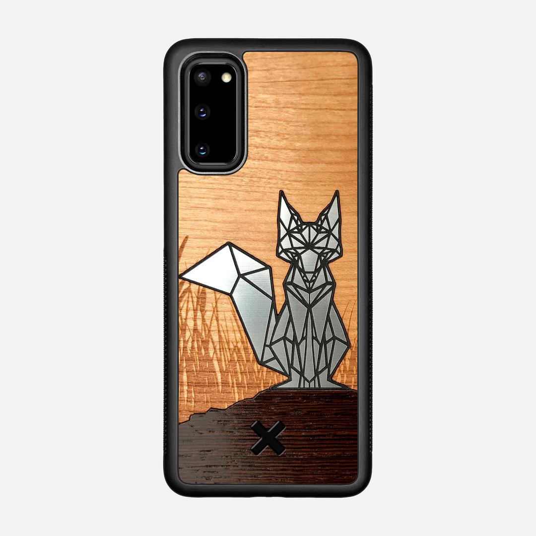 Silver Fox Case for the Samsung Galaxy S20 featuring an Engraved Silver, Cherry, and Wenge Wood backer with the Keyway X Mark#Phone Model_Galaxy S20