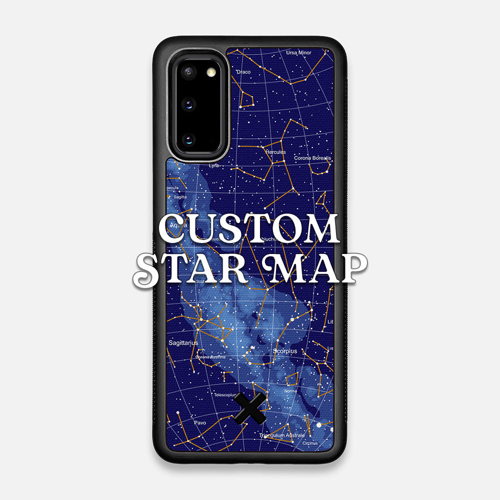 Front view of the Custom Star Map Printed Canvas Galaxy S20 Case by Keyway Designs