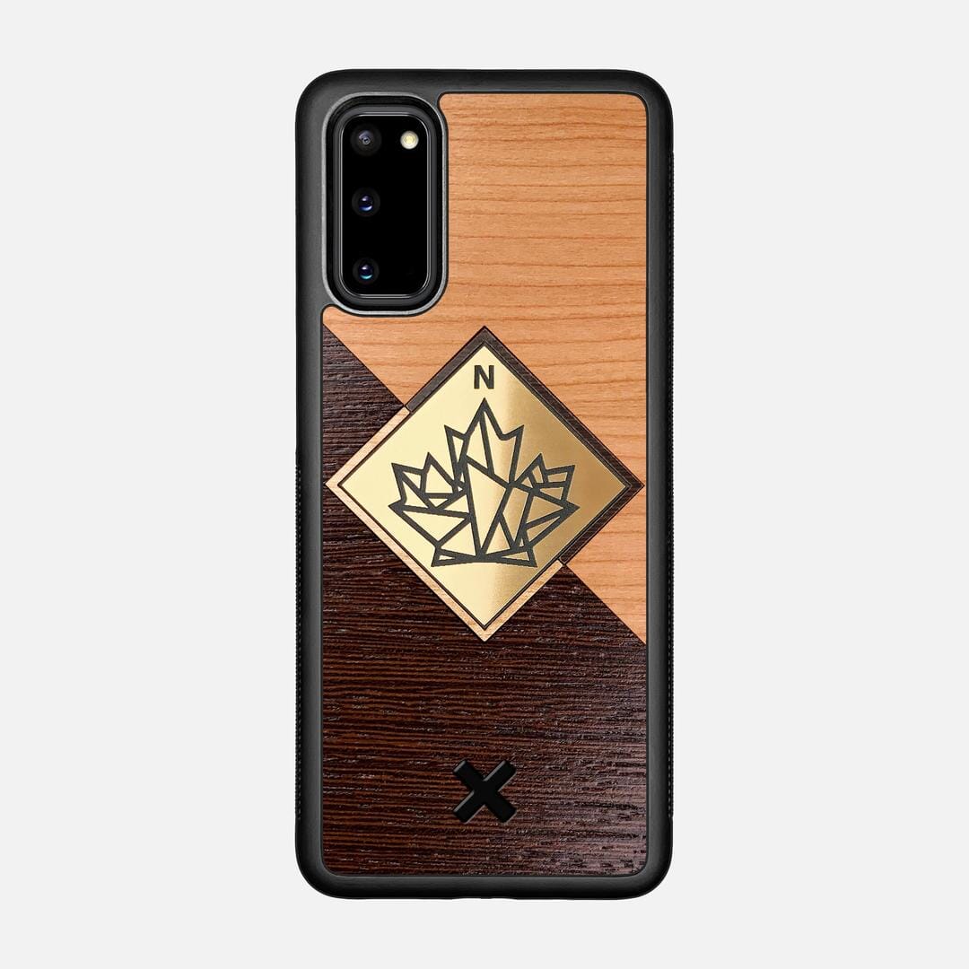 True North Case for the Samsung Galaxy S20 featuring an Engraved Gold, Cherry, and Wenge Wood backer with the Keyway X Mark#Phone Model_Galaxy S20