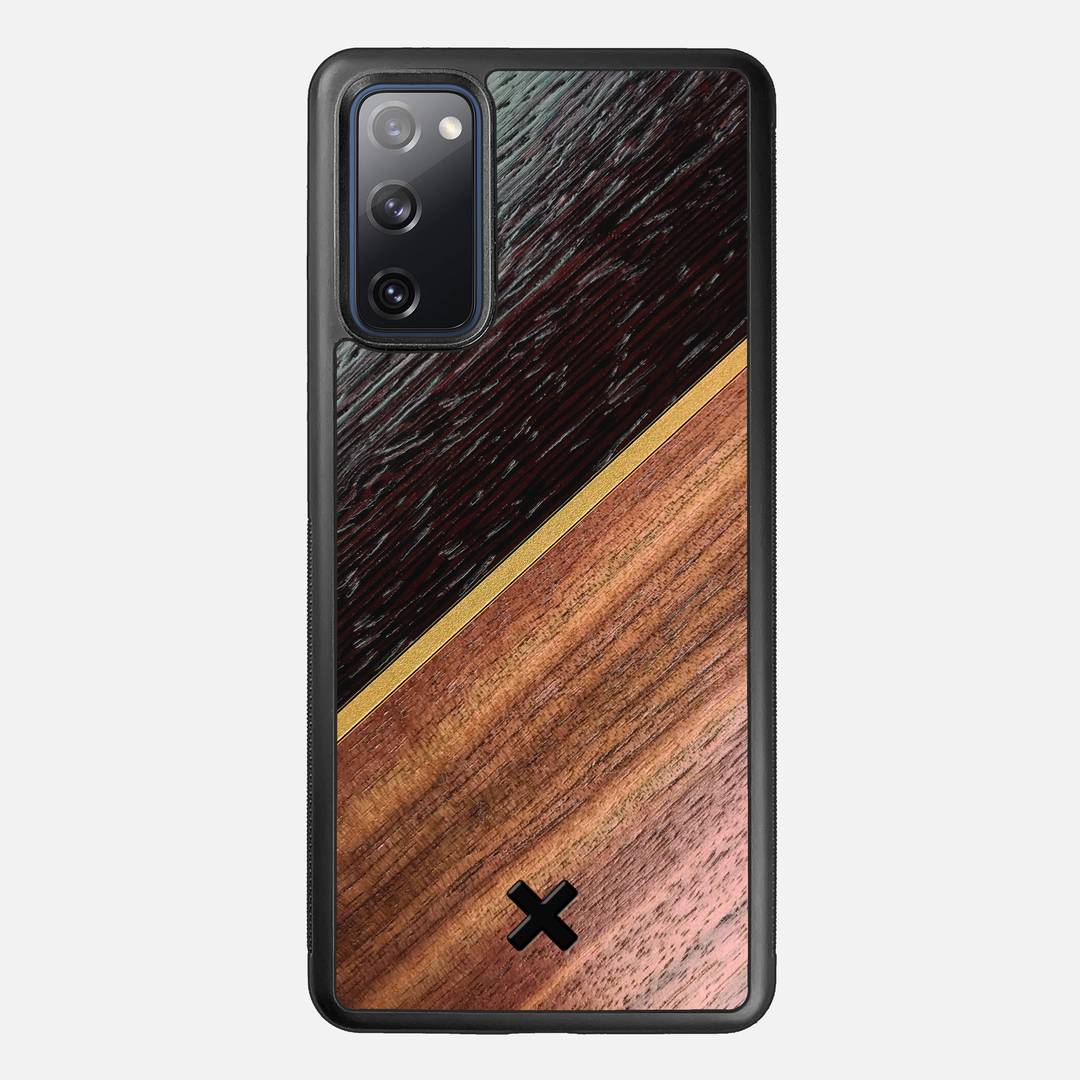 Alium Case for the Samsung Galaxy S20 FE featuring a Wenge, Gold, and Walnut Wood backer with the Keyway X Mark#Phone Model_Galaxy S20 FE