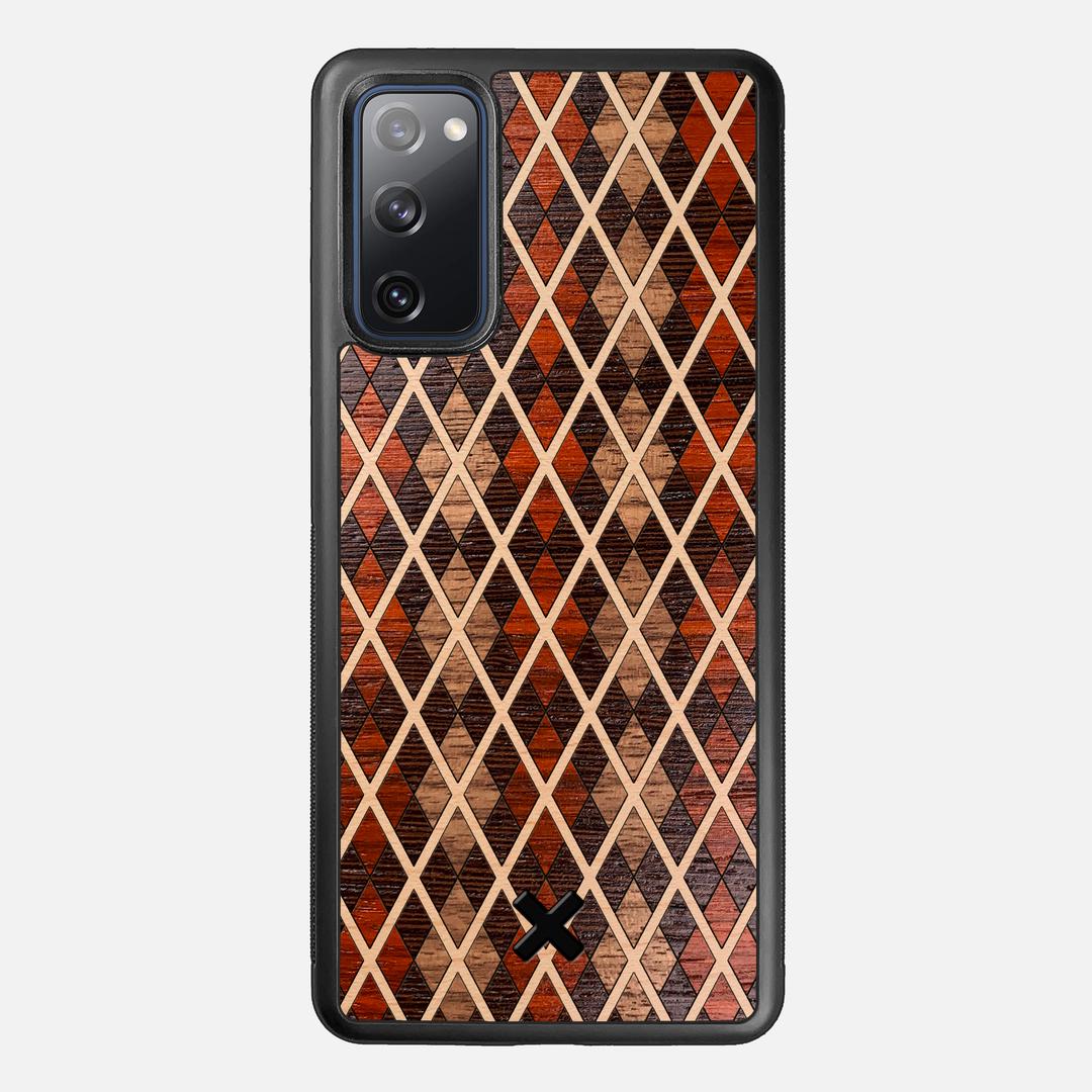 Argyle Case for the Samsung Galaxy S20 FE featuring a Walnut, Padauk, Wenge, and Maple Wood backer with the Keyway X Mark#Phone Model_Galaxy S20 FE