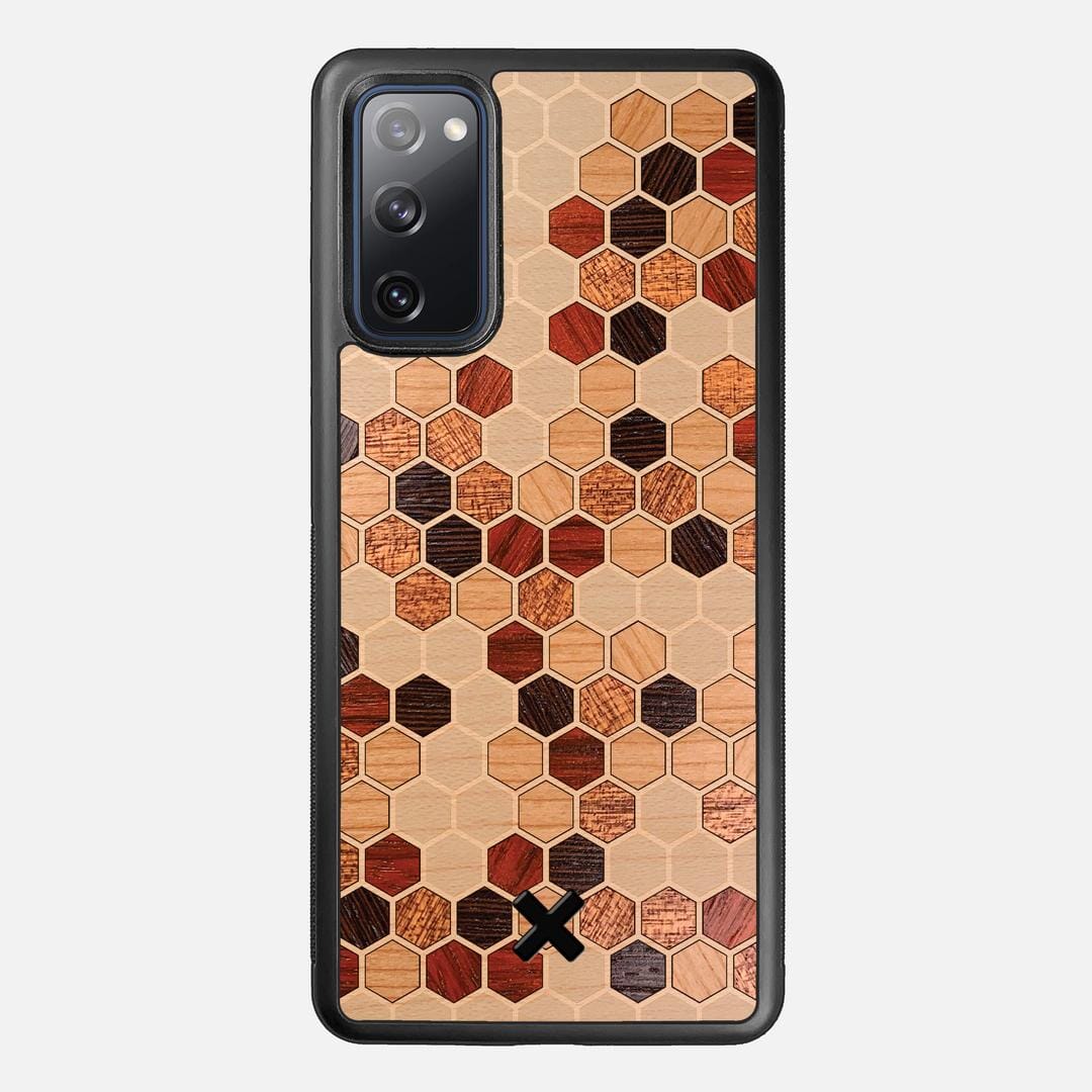 Cellular Case for the Samsung Galaxy S20 FE featuring a Maple, Cherry, Sapele, Padauk, and Wenge Wood backer with the Keyway X Mark#Phone Model_Galaxy S20 FE