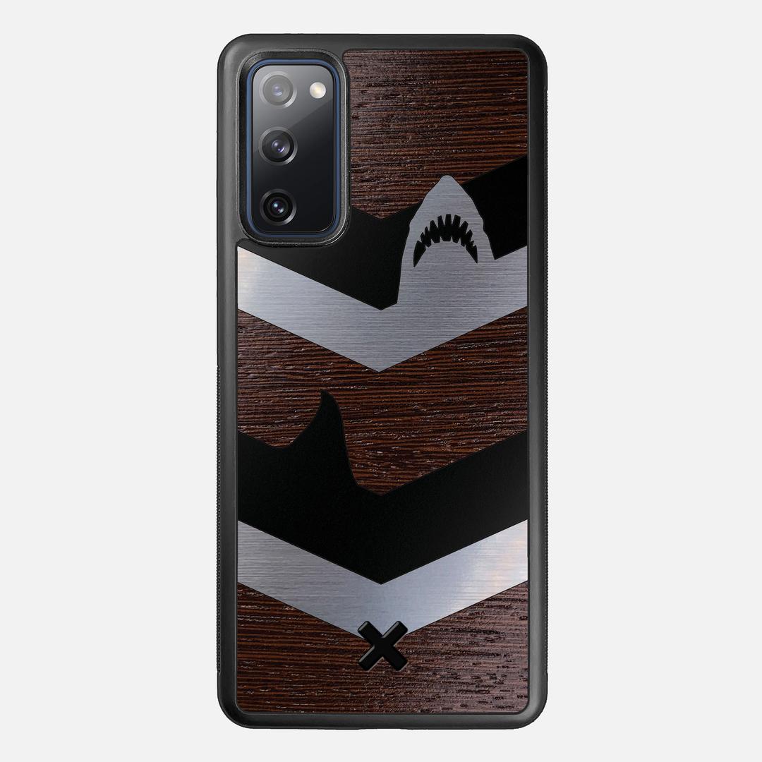 Shark Chevron Case for the Samsung Galaxy S20 FE featuring an Engraved Silver and Wenge Wood backer with the Keyway X Mark#Phone Model_Galaxy S20 FE