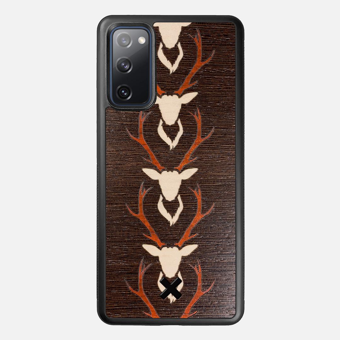 Stag Case for the Samsung Galaxy S20 FE featuring a Maple & Padauk Deer Inlay on a Wenge Wood backer with the Keyway X Mark#Phone Model_Galaxy S20 FE
