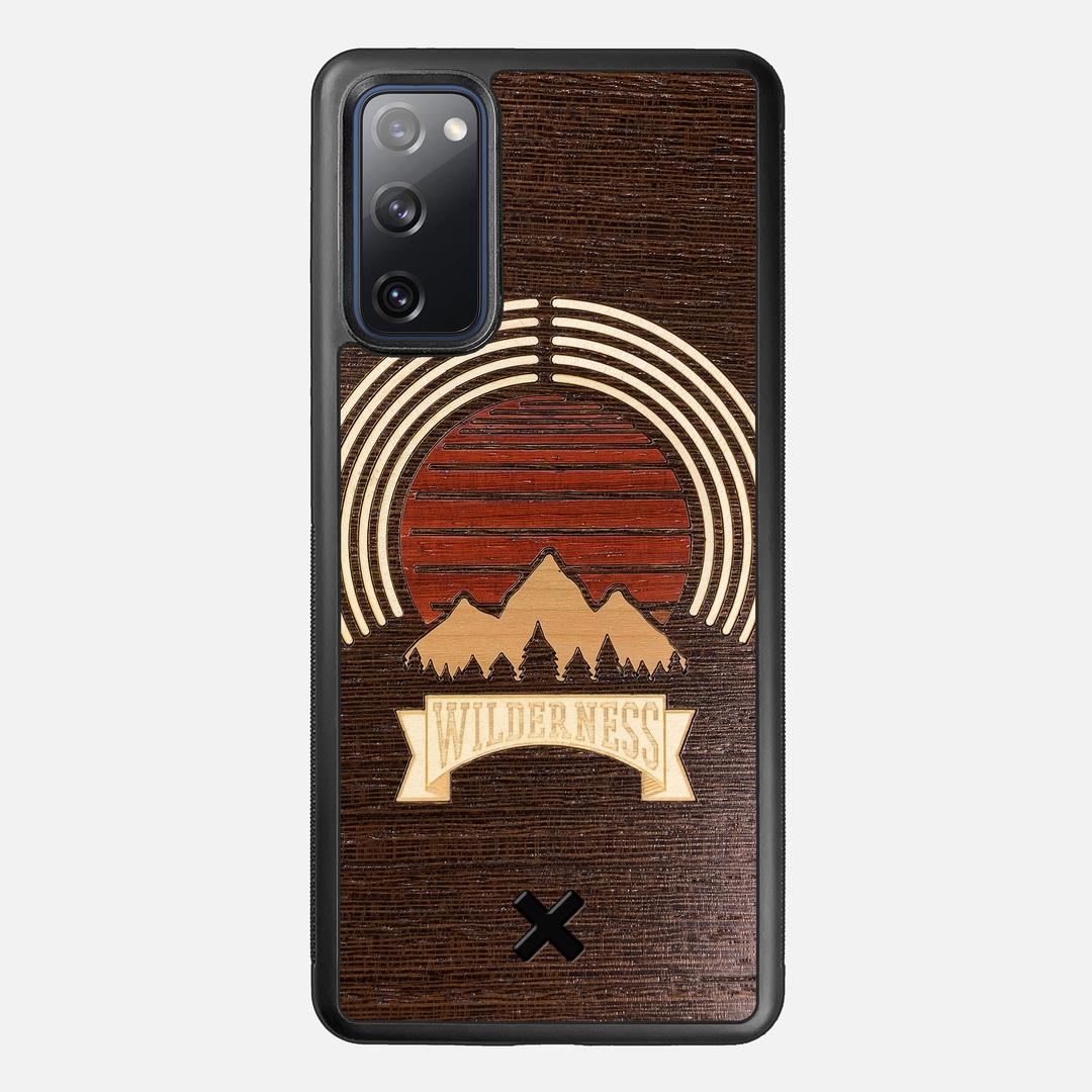 Wilderness Case for the Samsung Galaxy S20 FE featuring a Maple, Padauk, and Cherry Sunset inlay on a Wenge Wood backer with the Keyway X Mark#Phone Model_Galaxy S20 FE