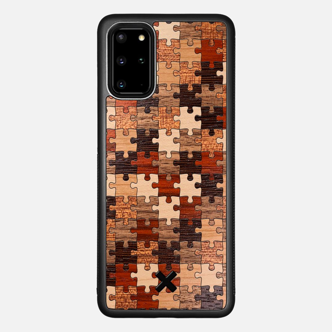 Puzzle Case for the Samsung Galaxy S20 Plus featuring a Wenge, Maple, Cherry, Sapele, Padauk, and Walnut Wood backer with the Keyway X Mark#Phone Model_Galaxy S20 Plus