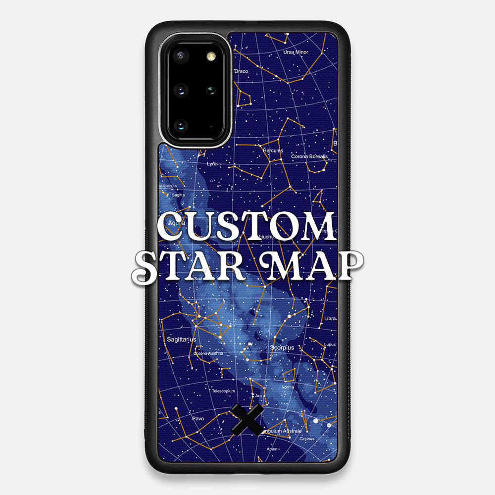Front view of the Custom Star Map Printed Canvas Galaxy S20+ Case by Keyway Designs