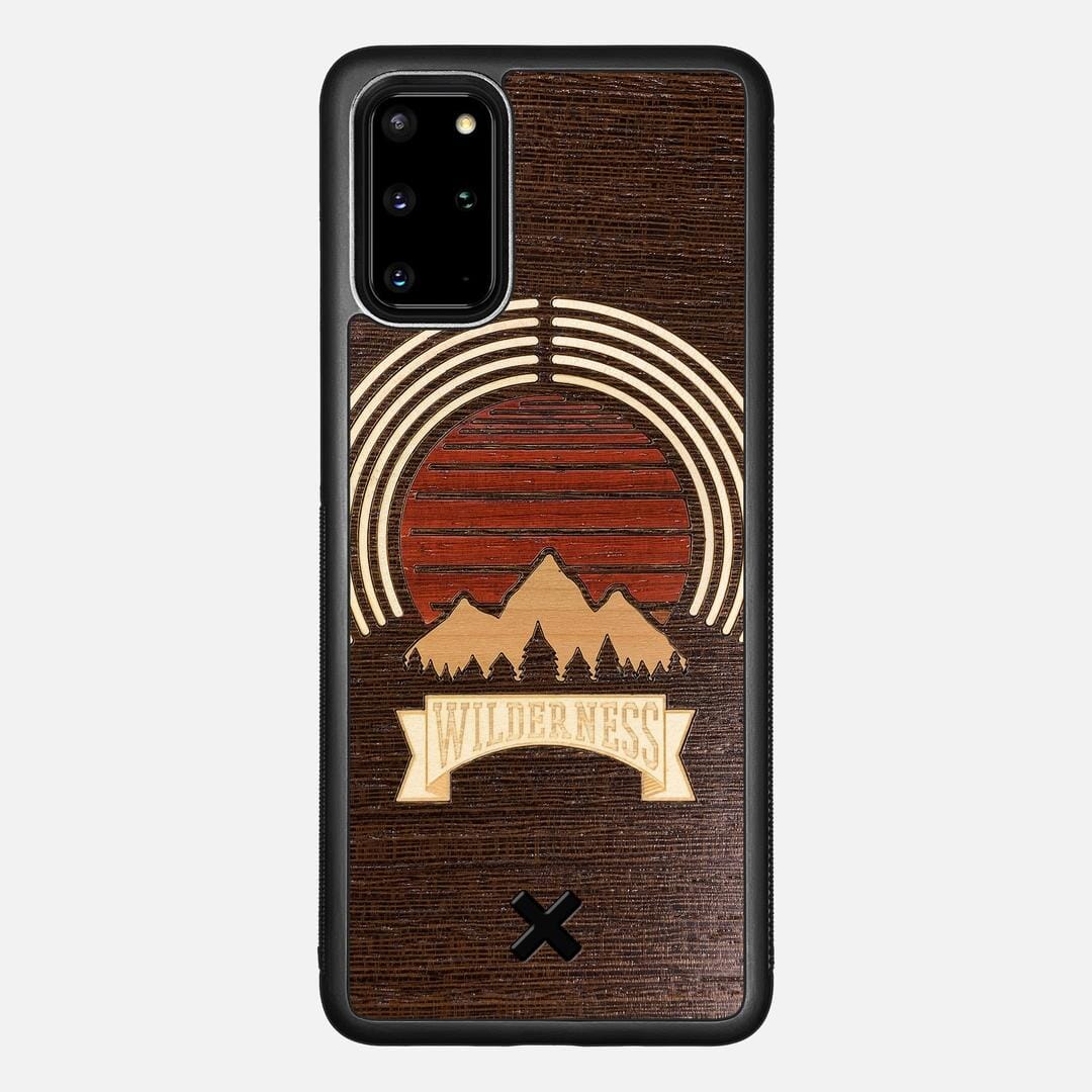 Wilderness Case for the Samsung Galaxy S20 Plus featuring a Maple, Padauk, and Cherry Sunset inlay on a Wenge Wood backer with the Keyway X Mark#Phone Model_Galaxy S20 Plus