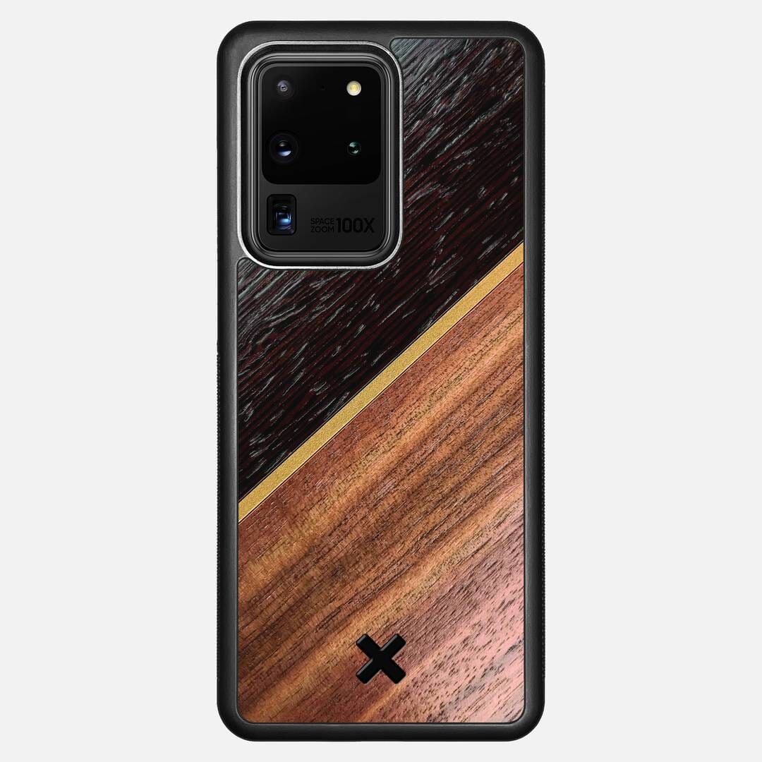 Alium Case for the Samsung Galaxy S20 Ultra featuring a Wenge, Gold, and Walnut Wood backer with the Keyway X Mark#Phone Model_Galaxy S20 Ultra