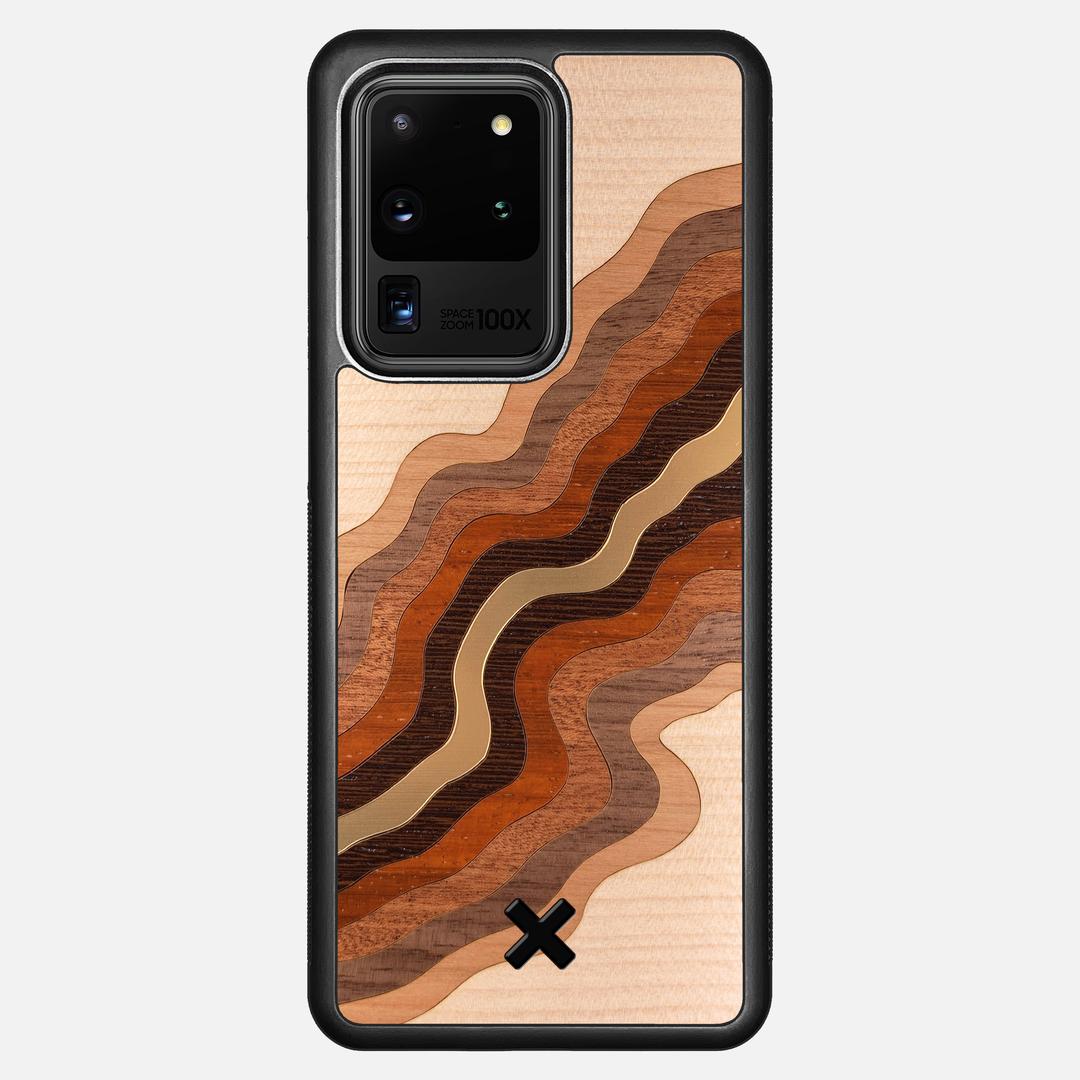 Canyon Case for the Samsung Galaxy S20 Ultra featuring a flowing Gold, Maple, Cherry, Walnut, Sapele, Padauk, and Wenge Wood backer with the Keyway X Mark#Phone Model_Galaxy S20 Ultra