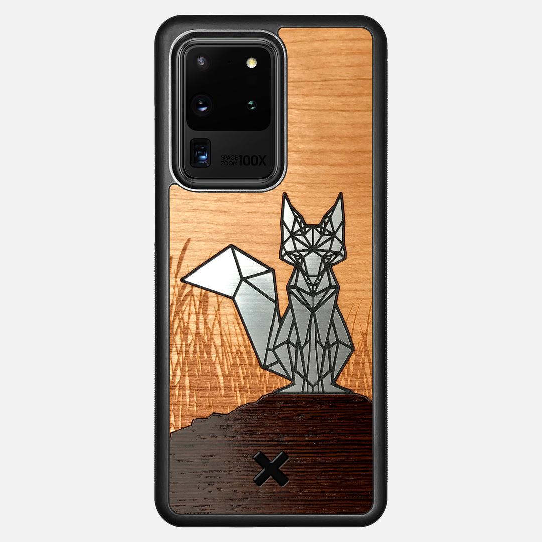 Silver Fox Case for the Samsung Galaxy S20 Ultra featuring an Engraved Silver, Cherry, and Wenge Wood backer with the Keyway X Mark#Phone Model_Galaxy S20 Ultra