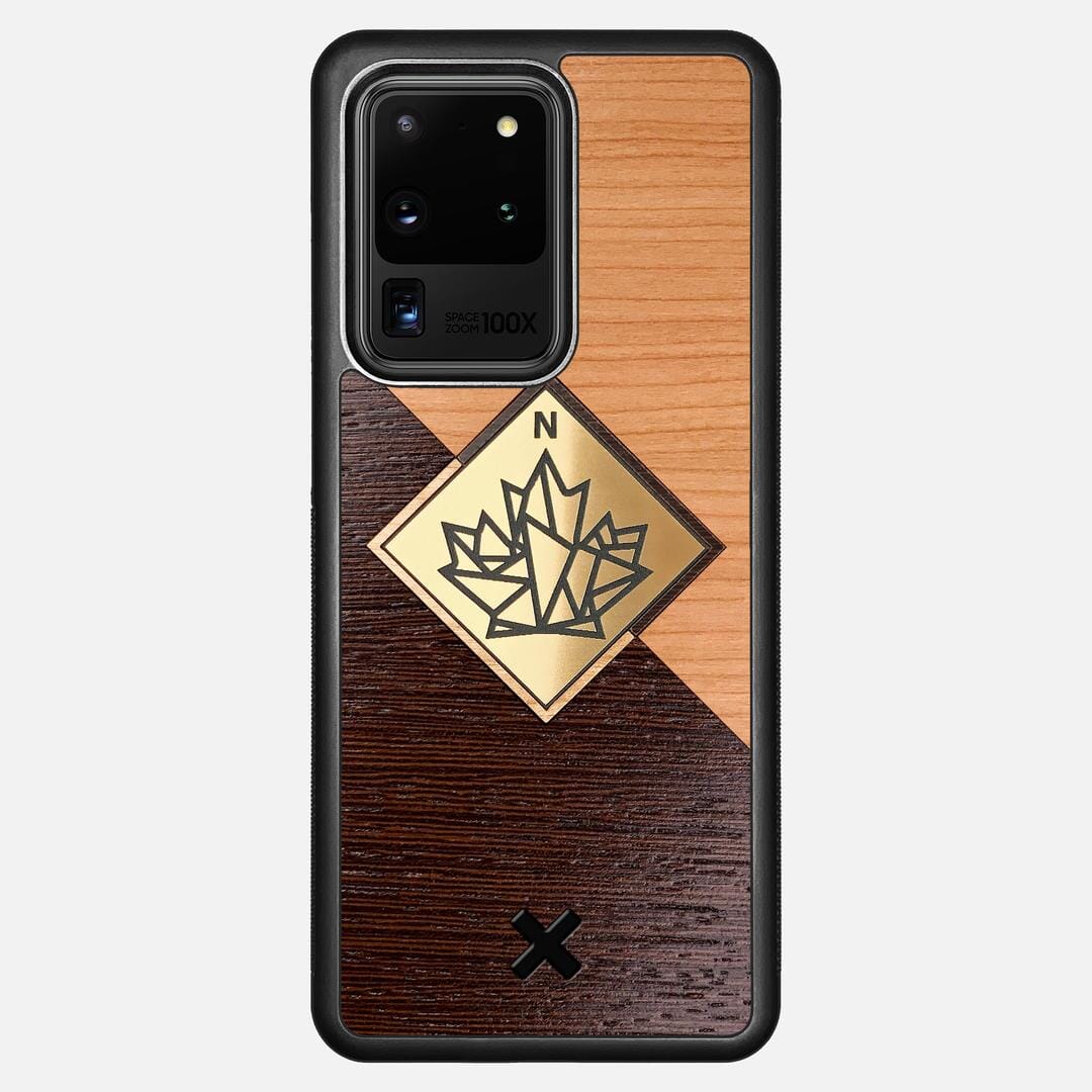 True North Case for the Samsung Galaxy S20 Ultra featuring an Engraved Gold, Cherry, and Wenge Wood backer with the Keyway X Mark#Phone Model_Galaxy S20 Ultra