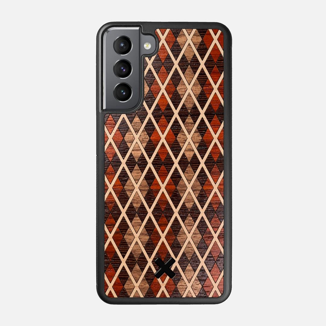 Argyle Case for the Samsung Galaxy S21 featuring a Walnut, Padauk, Wenge, and Maple Wood backer with the Keyway X Mark#Phone Model_Galaxy S21