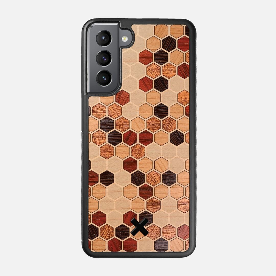 Cellular Case for the Samsung Galaxy S21 featuring a Maple, Cherry, Sapele, Padauk, and Wenge Wood backer with the Keyway X Mark#Phone Model_Galaxy S21