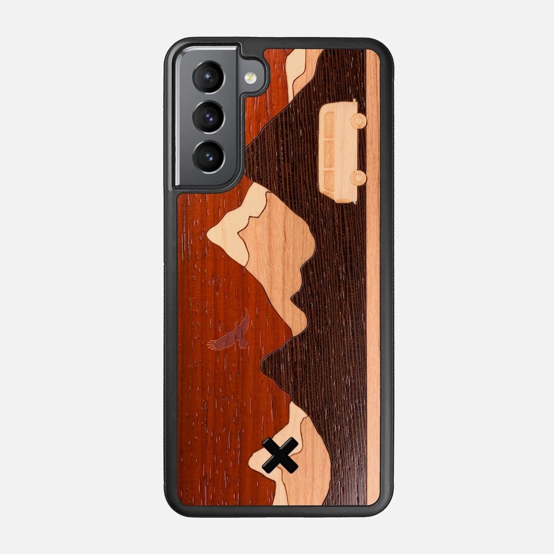 Cross Country Case for the Samsung Galaxy S21 featuring a Padauk, Maple, Cherry, and Wenge Wood backer with the Keyway X Mark#Phone Model_Galaxy S21