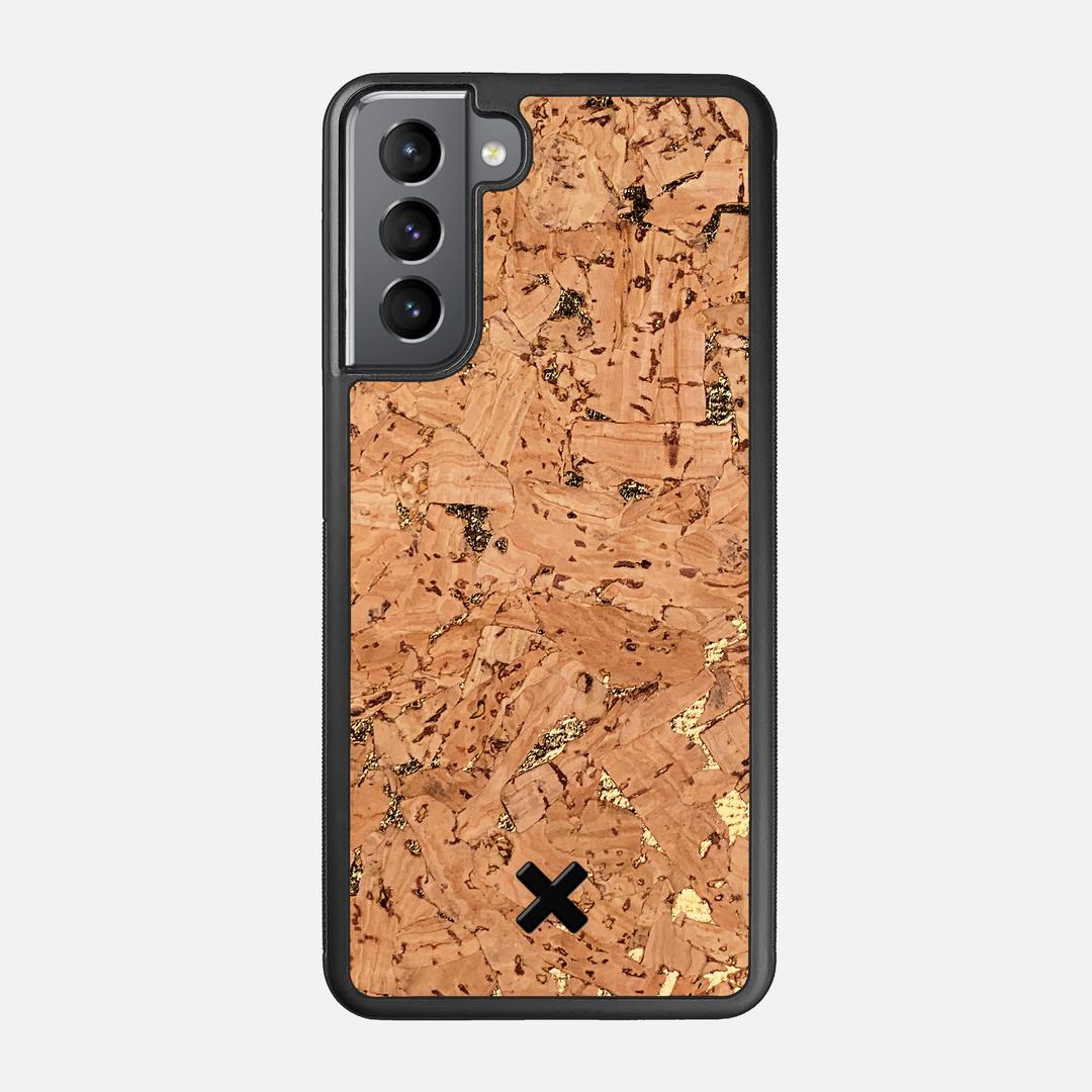 Gold Cork Case for the Samsung Galaxy S21 featuring a Genuine Cork backer with the Keyway X Mark#Phone Model_Galaxy S21