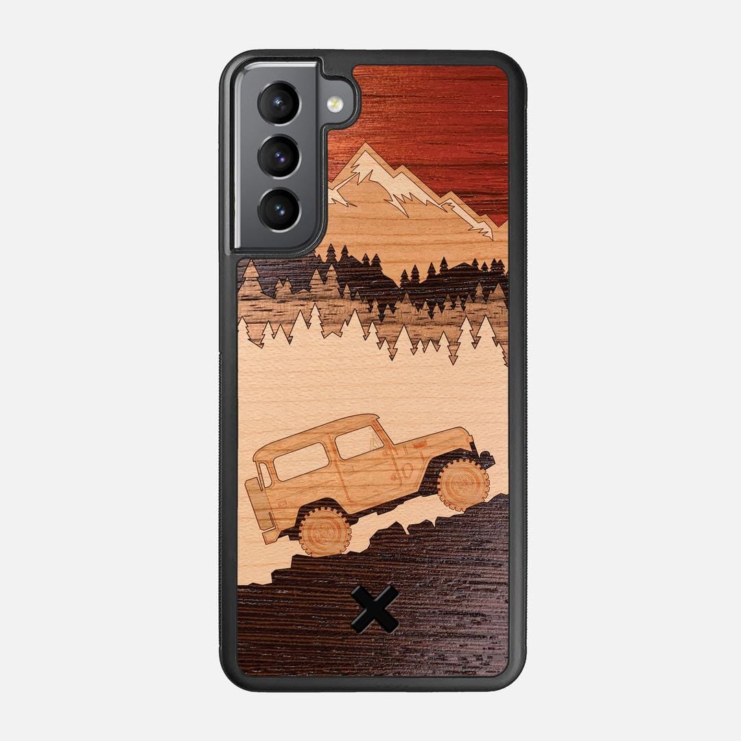Off-Road Case for the Samsung Galaxy S21 featuring a Padauk, Cherry, Maple, and Walnut Wood backer with the Keyway X Mark#Phone Model_Galaxy S21