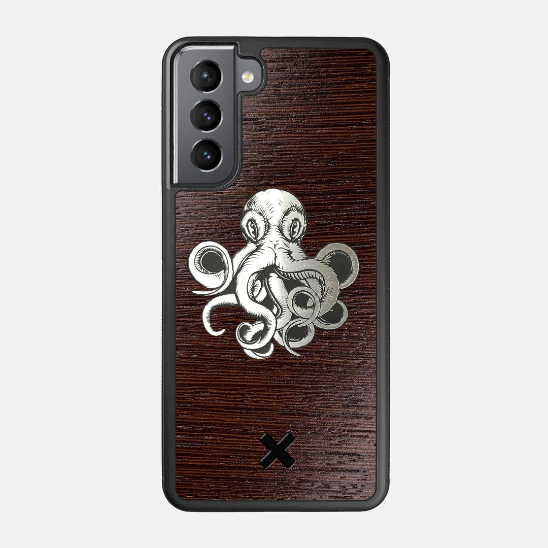 Prize Kraken Case for the Samsung Galaxy S21 featuring an Engraved Silver and Wenge Wood backer with the Keyway X Mark#Phone Model_Galaxy S21