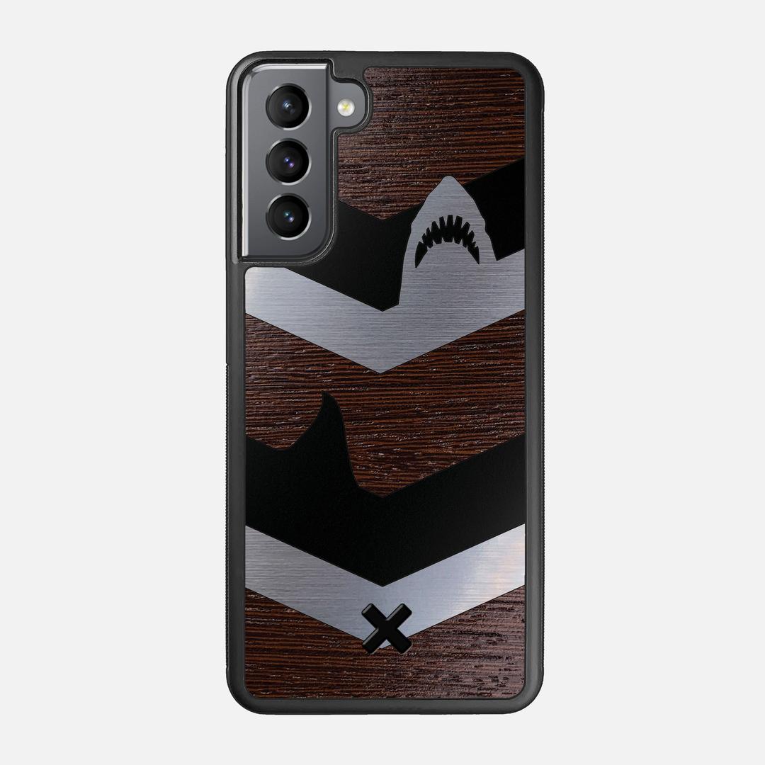 Shark Chevron Case for the Samsung Galaxy S21 featuring an Engraved Silver and Wenge Wood backer with the Keyway X Mark#Phone Model_Galaxy S21