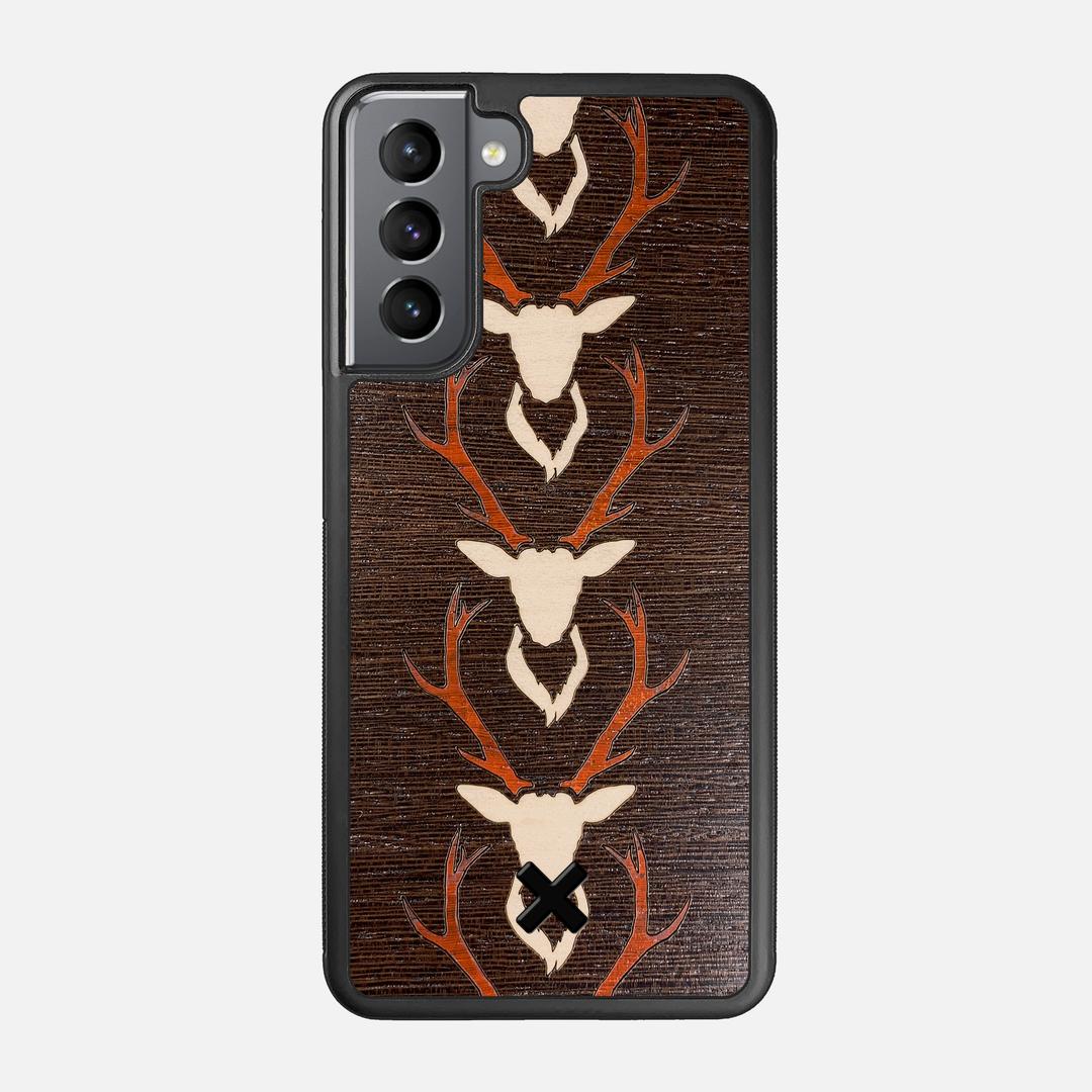 Stag Case for the Samsung Galaxy S21 featuring a Maple & Padauk Deer Inlay on a Wenge Wood backer with the Keyway X Mark#Phone Model_Galaxy S21