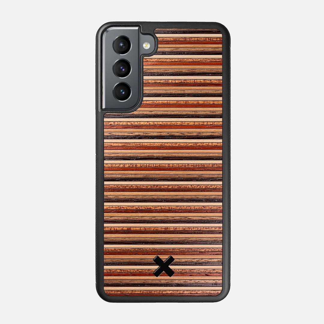 Strata Case for the Samsung Galaxy S21 featuring a Maple, Sapele, Padauk, Cherry, Walnut, and Wenge Wood backer with the Keyway X Mark#Phone Model_Galaxy S21