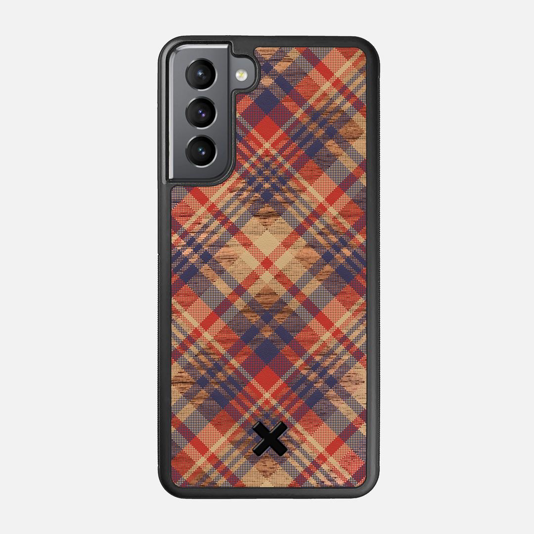 Tartan Case for the Samsung Galaxy S21 featuring a UV Printed Walnut Wood backer with the Keyway X Mark#Phone Model_Galaxy S21