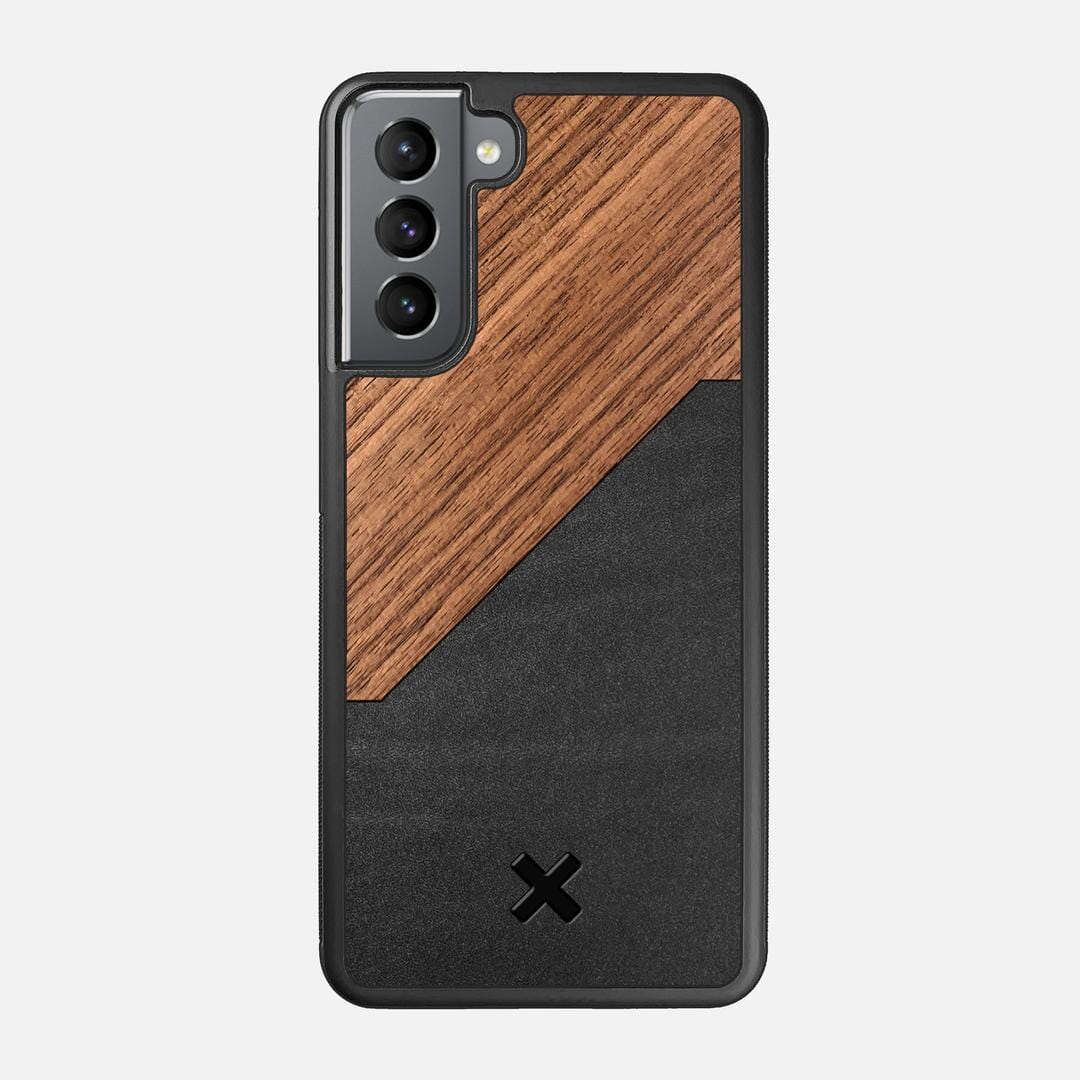 Walnut Rift Case for the Samsung Galaxy S21 featuring a Genuine Leather and Walnut Wood backer with the Keyway X Mark#Phone Model_Galaxy S21
