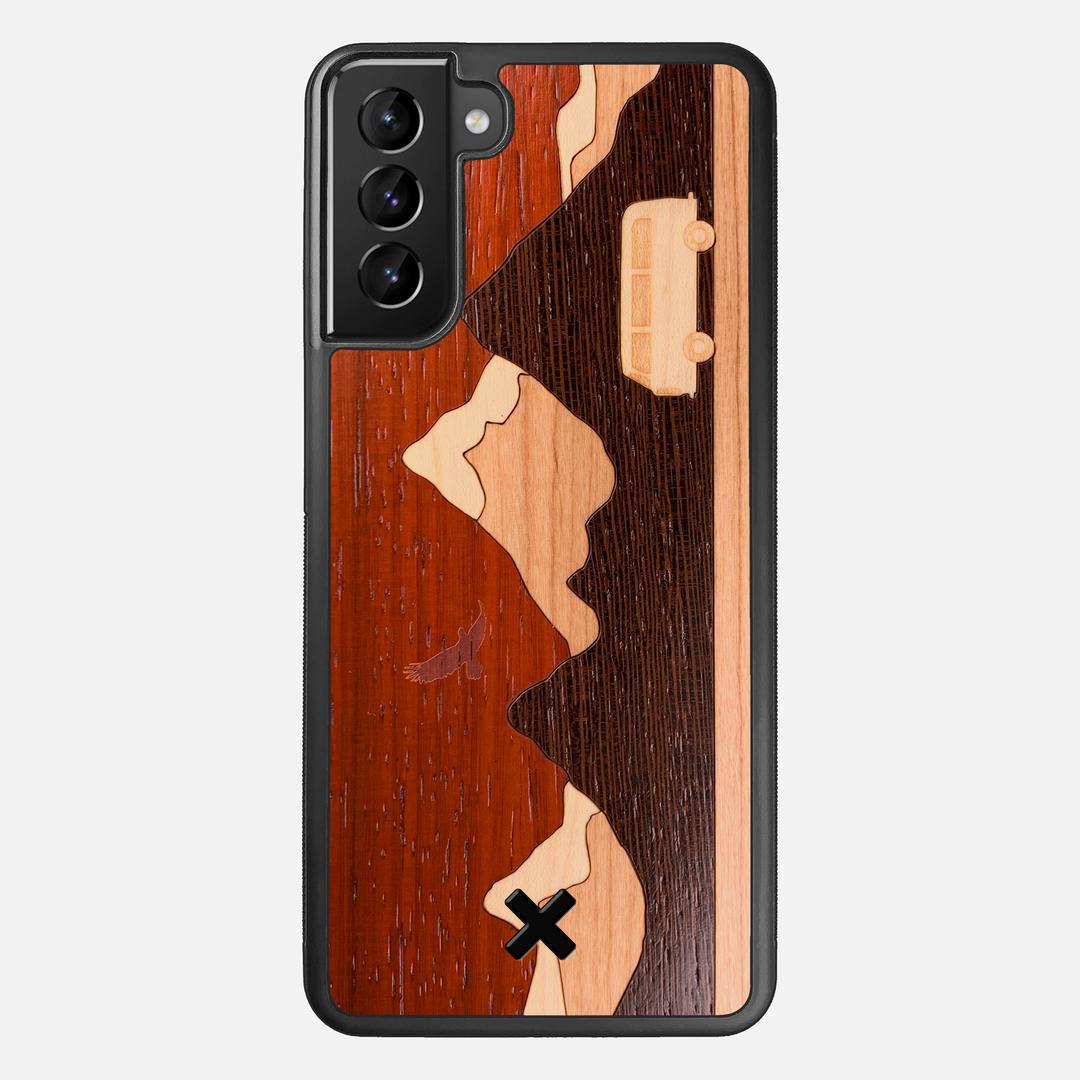 Cross Country Case for the Samsung Galaxy S21 Plus featuring a Padauk, Maple, Cherry, and Wenge Wood backer with the Keyway X Mark#Phone Model_Galaxy S21 Plus