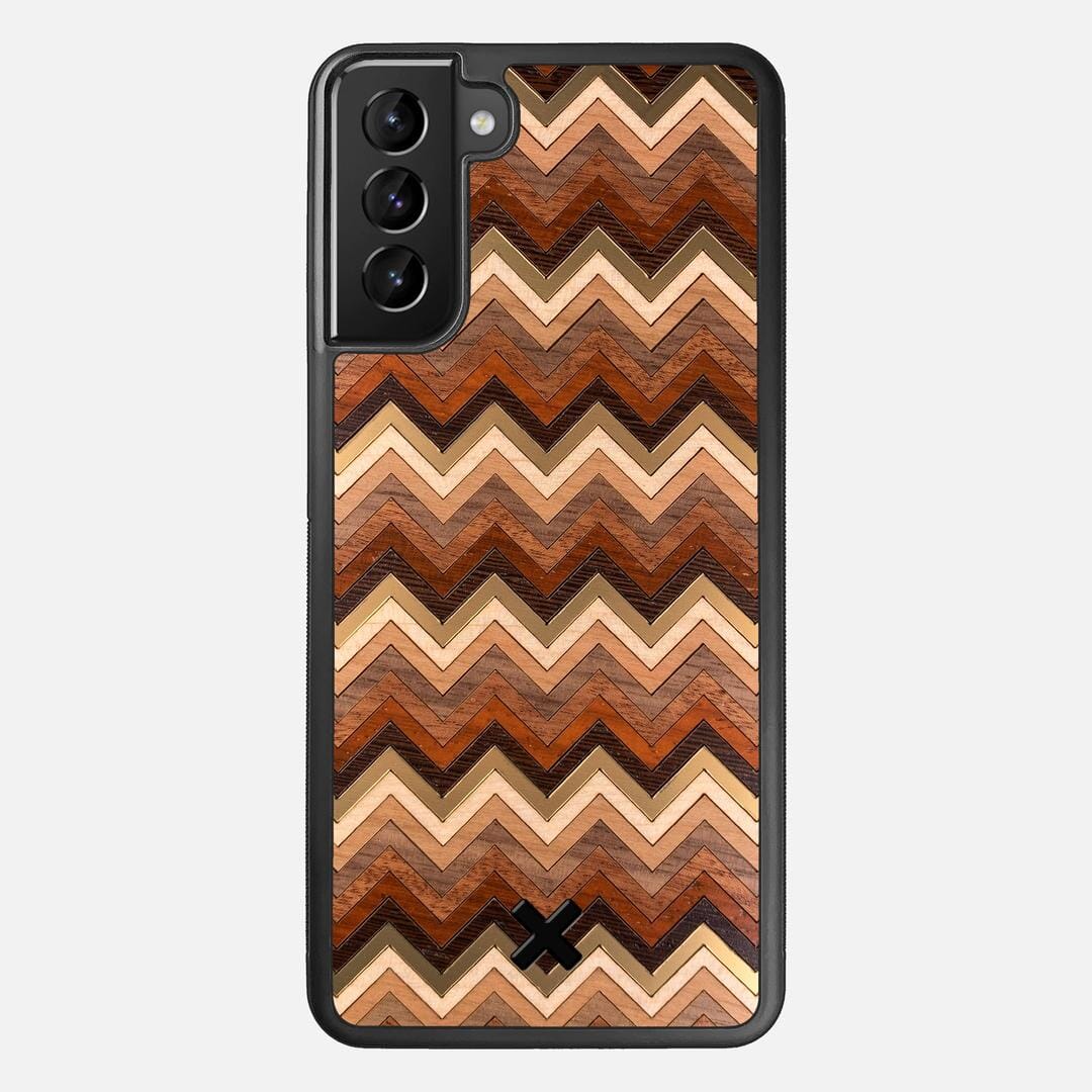 Echo Case for the Samsung Galaxy S21 Plus featuring a zigzag Gold, Maple, Cherry, Walnut, Sapele, Padauk, and Wenge Wood backer with the Keyway X Mark#Phone Model_Galaxy S21 Plus