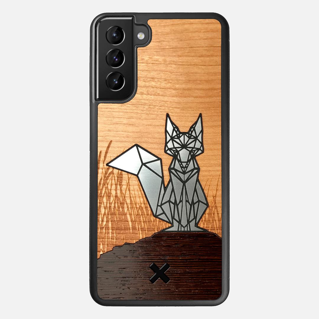 Silver Fox Case for the Samsung Galaxy S21 Plus featuring an Engraved Silver, Cherry, and Wenge Wood backer with the Keyway X Mark#Phone Model_Galaxy S21 Plus