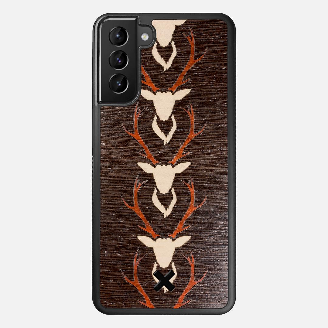 Stag Case for the Samsung Galaxy S21 Plus featuring a Maple & Padauk Deer Inlay on a Wenge Wood backer with the Keyway X Mark#Phone Model_Galaxy S21 Plus