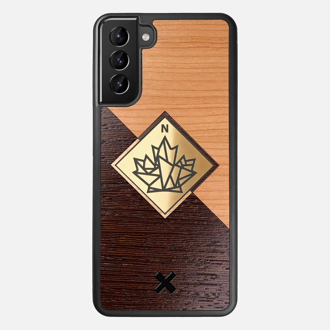 True North Case for the Samsung Galaxy S21 Plus featuring an Engraved Gold, Cherry, and Wenge Wood backer with the Keyway X Mark#Phone Model_Galaxy S21 Plus