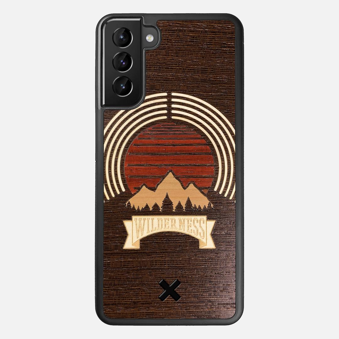 Wilderness Case for the Samsung Galaxy S21 Plus featuring a Maple, Padauk, and Cherry Sunset inlay on a Wenge Wood backer with the Keyway X Mark#Phone Model_Galaxy S21 Plus