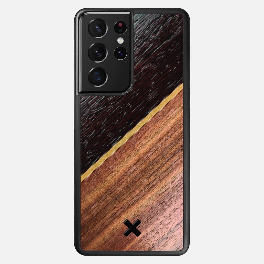 Alium Case for the Samsung Galaxy S21 Ultra featuring a Wenge, Gold, and Walnut Wood backer with the Keyway X Mark#Phone Model_Galaxy S21 Ultra
