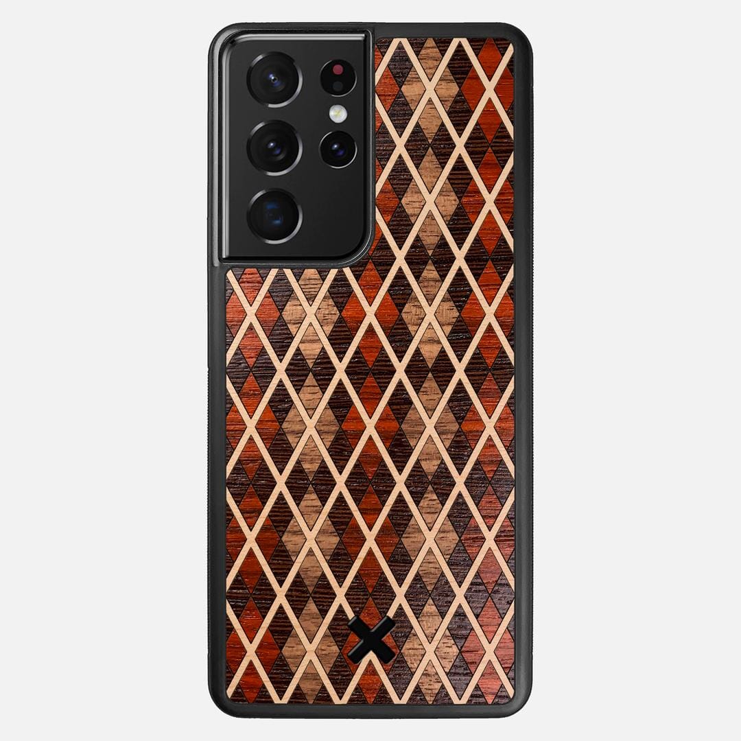 Argyle Case for the Samsung Galaxy S21 Ultra featuring a Walnut, Padauk, Wenge, and Maple Wood backer with the Keyway X Mark#Phone Model_Galaxy S21 Ultra