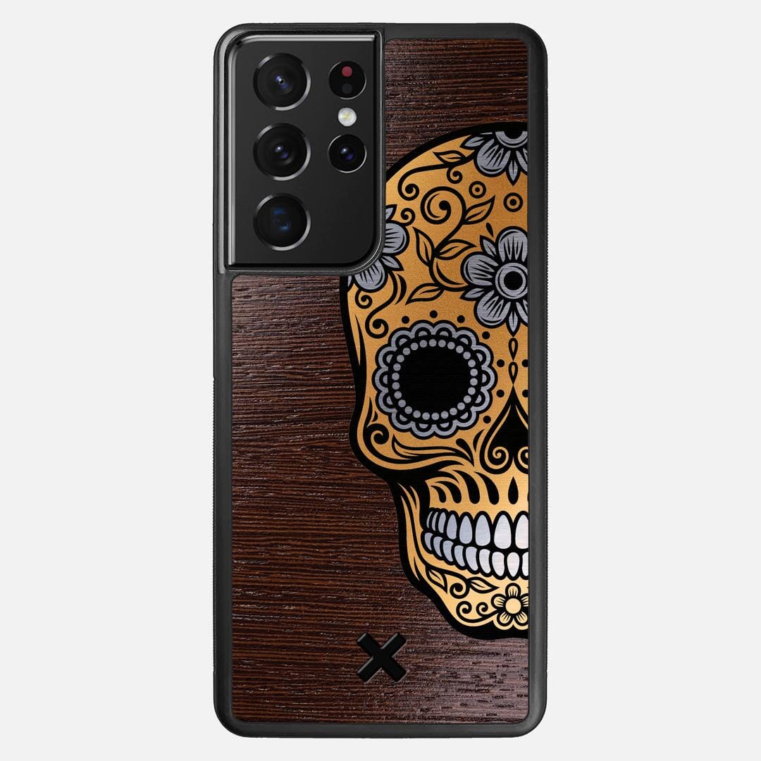 Calavera Case for the Samsung Galaxy S21 Ultra featuring an Engraved Gold and Wenge Wood backer with the Keyway X Mark#Phone Model_Galaxy S21 Ultra