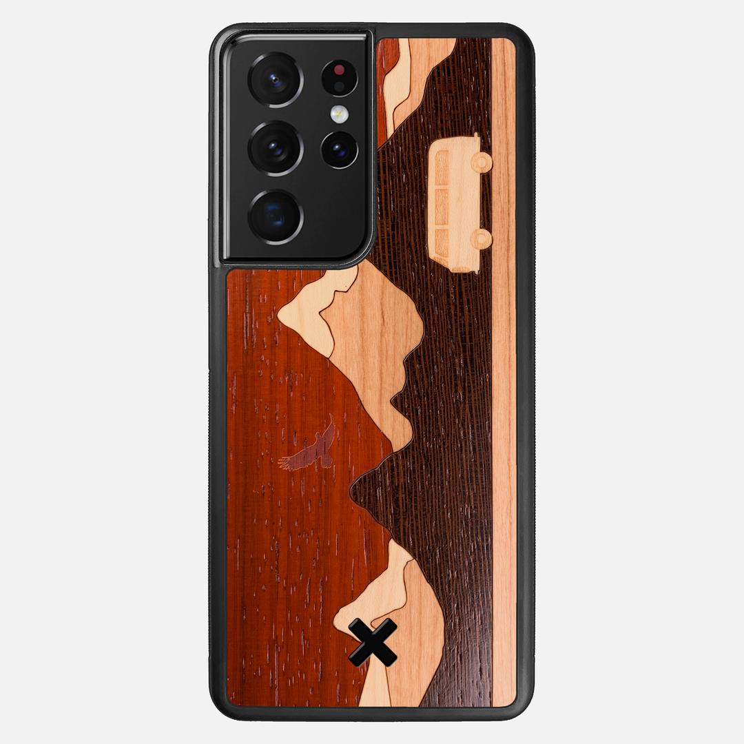 Cross Country Case for the Samsung Galaxy S21 Ultra featuring a Padauk, Maple, Cherry, and Wenge Wood backer with the Keyway X Mark#Phone Model_Galaxy S21 Ultra