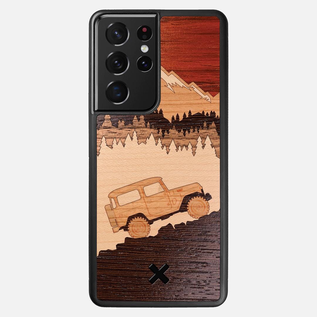 Off-Road Case for the Samsung Galaxy S21 Ultra featuring a Padauk, Cherry, Maple, and Walnut Wood backer with the Keyway X Mark#Phone Model_Galaxy S21 Ultra
