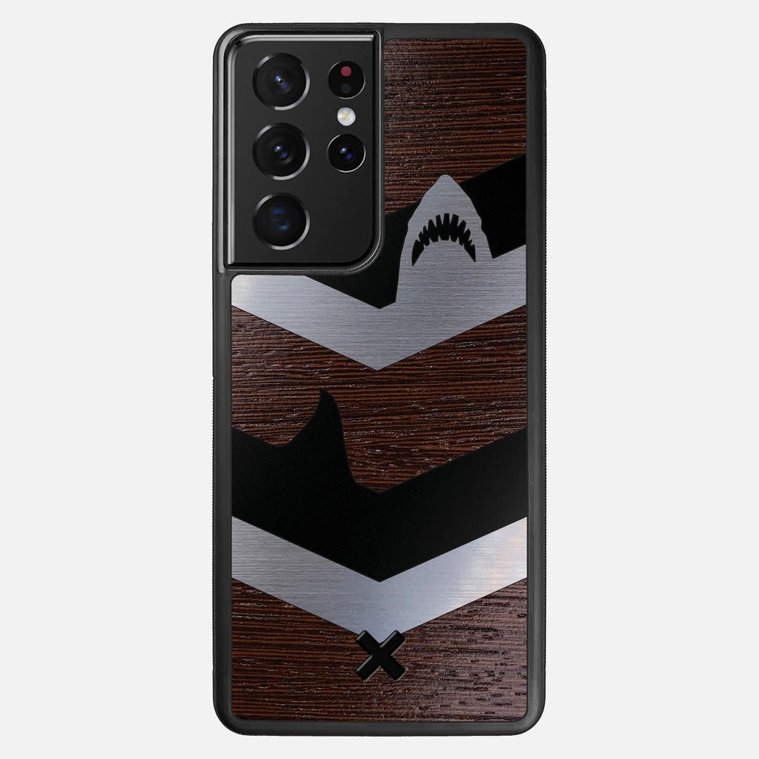 Shark Chevron Case for the Samsung Galaxy S21 Ultra featuring an Engraved Silver and Wenge Wood backer with the Keyway X Mark#Phone Model_Galaxy S21 Ultra