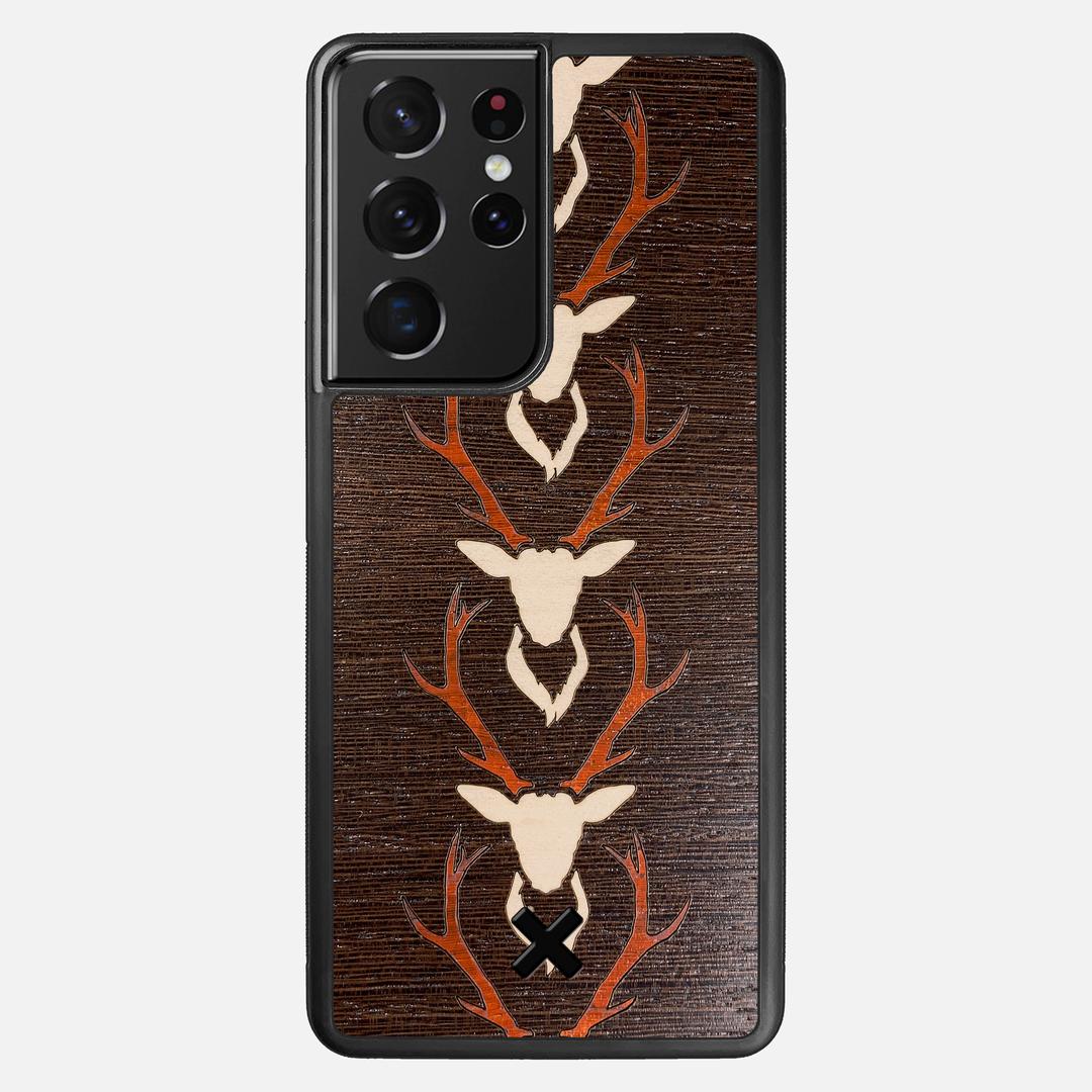 Stag Case for the Samsung Galaxy S21 Ultra featuring a Maple & Padauk Deer Inlay on a Wenge Wood backer with the Keyway X Mark#Phone Model_Galaxy S21 Ultra
