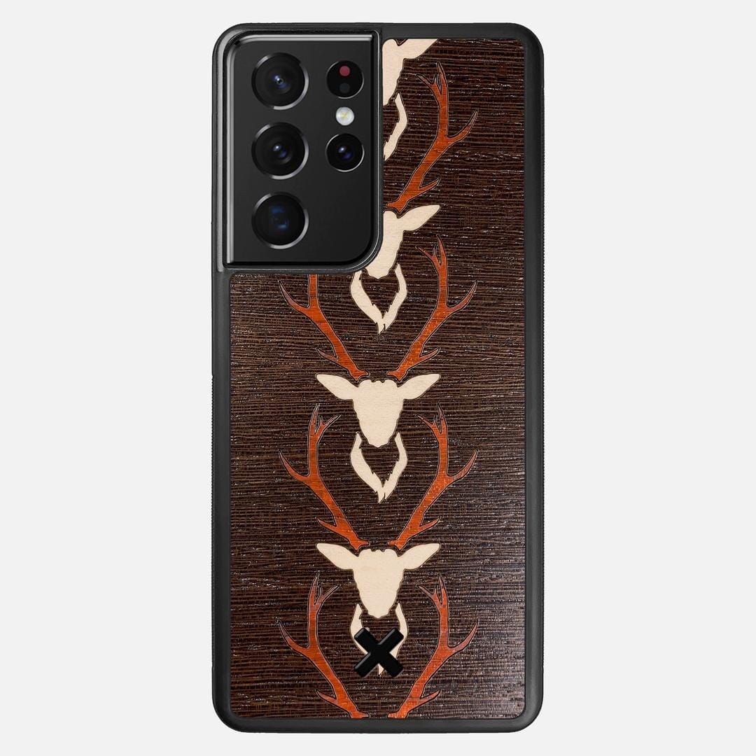 Stag Case for the Samsung Galaxy S21 Ultra featuring a Maple & Padauk Deer Inlay on a Wenge Wood backer with the Keyway X Mark#Phone Model_Galaxy S21 Ultra