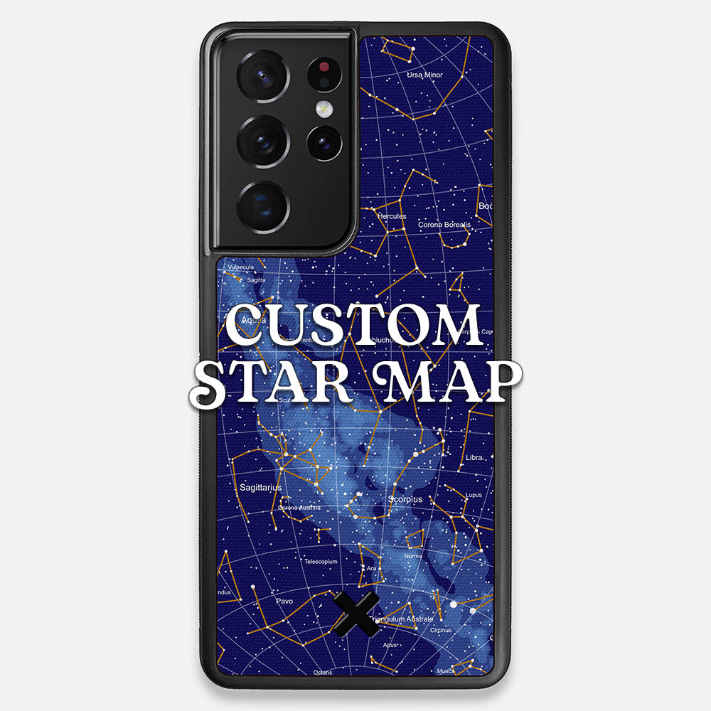 Front view of the Custom Star Map Printed Canvas Galaxy S21 Ultra Case by Keyway Designs