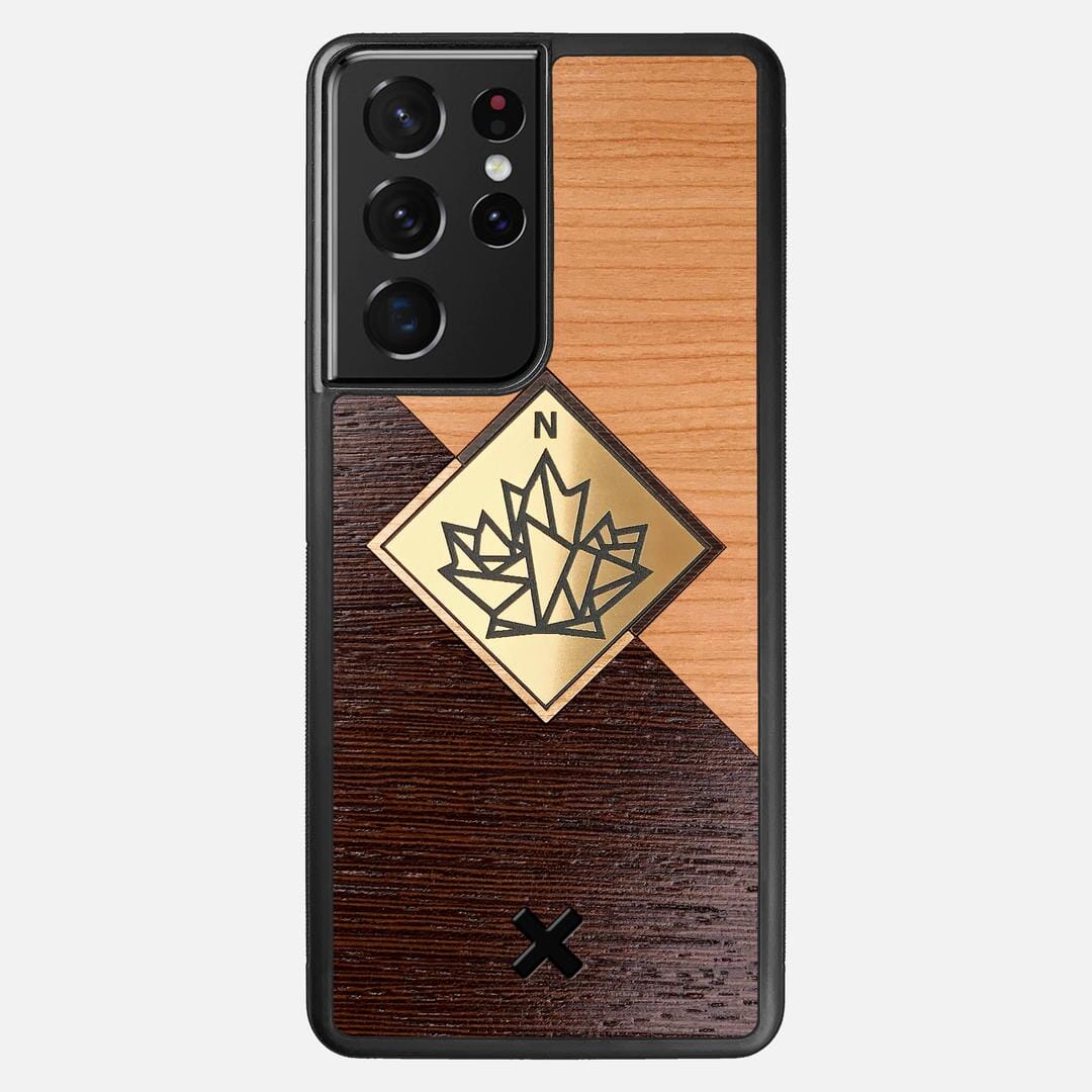 True North Case for the Samsung Galaxy S21 Ultra featuring an Engraved Gold, Cherry, and Wenge Wood backer with the Keyway X Mark#Phone Model_Galaxy S21 Ultra
