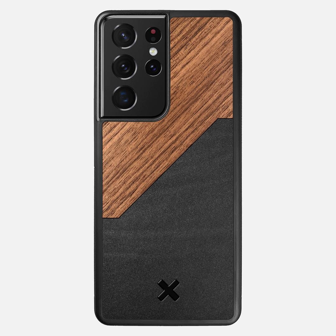 Walnut Rift Case for the Samsung Galaxy S21 Ultra featuring a Genuine Leather and Walnut Wood backer with the Keyway X Mark#Phone Model_Galaxy S21 Ultra