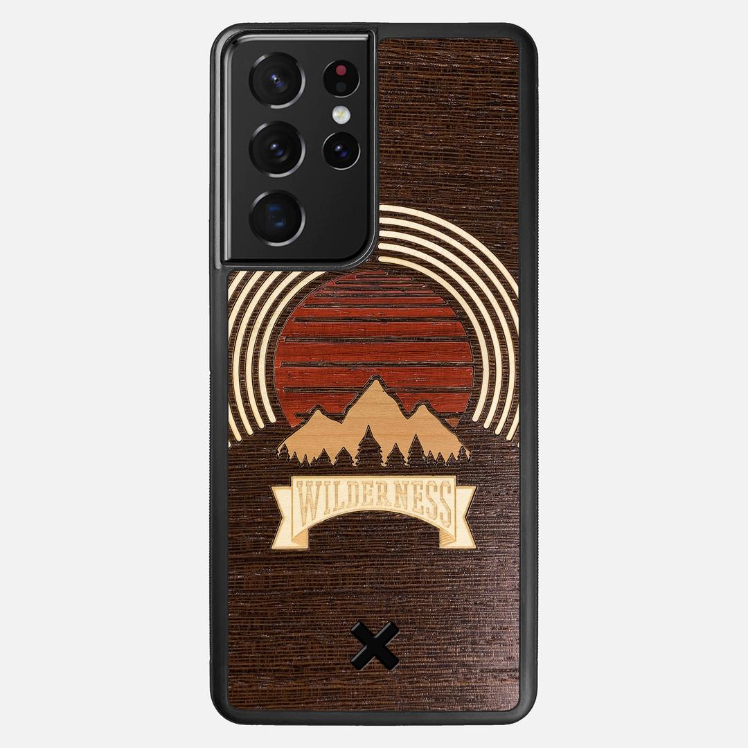 Wilderness Case for the Samsung Galaxy S21 Ultra featuring a Maple, Padauk, and Cherry Sunset inlay on a Wenge Wood backer with the Keyway X Mark#Phone Model_Galaxy S21 Ultra